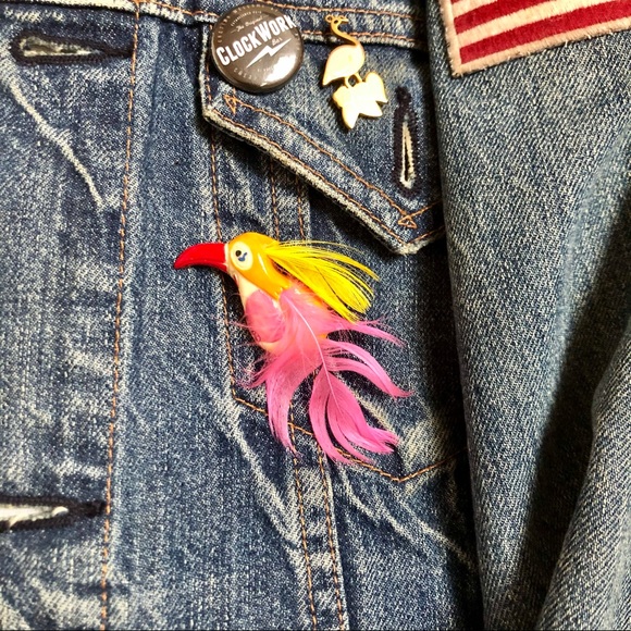 Vintage 1980s bird pin colorful brooch - Picture 6 of 7